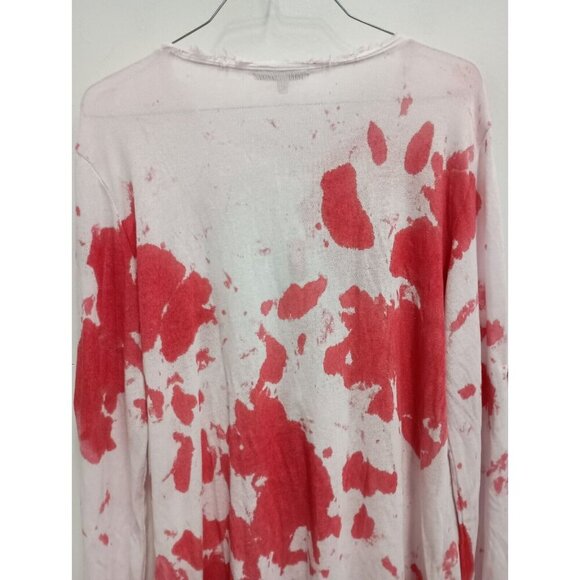Tempo Paris Womens Tunic Top Size XL White Red Tie Dye Henley Long Sleeve Hippie - Picture 6 of 6
